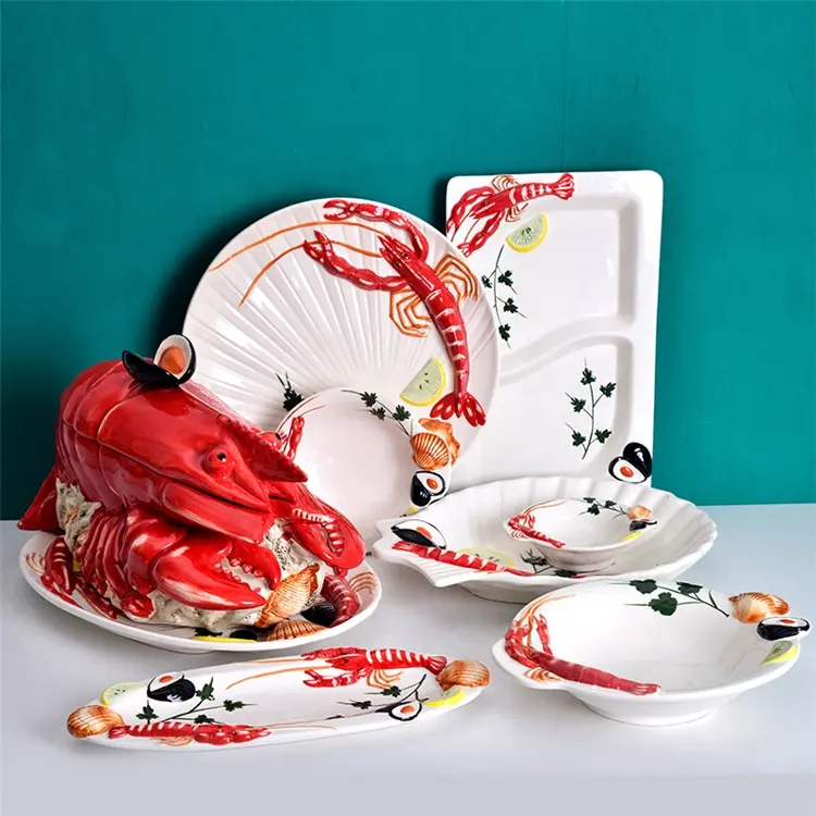 Rustic Lobster Ceramic Dishes Plates Tableware Porcelain Stoneware Restaurant Decoration Dinner Dinnerware Set