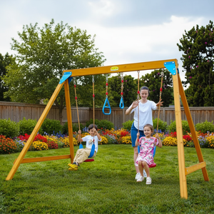 Ensemble de balançoires pour enfants en bois de sapin chinois avec 2 balançoires, <span class=keywords><strong>anneaux</strong></span> trapèze et aire de jeux familiale extérieure pour enfants de 5 ans et plus, pour jardin - Product Image 2