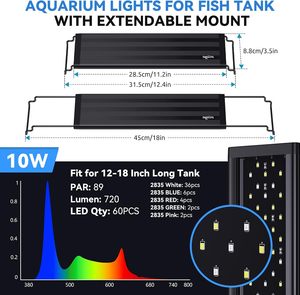 Lumière d'<span class=keywords><strong>aquarium</strong></span> Seaoura SR-616Pro Nano LED 10W pour réservoir de 12 à 18 pouces, 60 LED, spectre complet, minuterie, lumière pour <span class=keywords><strong>aquarium</strong></span> - Product Image 6