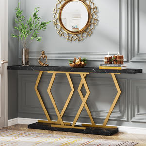 Tribesigns Table <span class=keywords><strong>Console</strong></span> Moderne en Bois de Luxe 180 <span class=keywords><strong>cm</strong></span> Faux Marbre <span class=keywords><strong>Noir</strong></span> avec Base en Métal Doré Table d'Appoint pour Entrée - Product Image 6