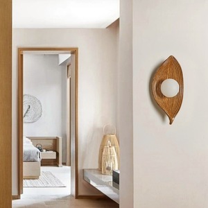 Lámpara de pared con forma de hoja, LED E27, color madera, pantalla de PVC para decoración de dormitorio y pasillo - Product Image 3