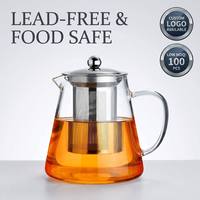 Théière en verre borosilicate résistant à la chaleur avec infuseur amovible en acier inoxydable, bouilloire à thé en verre pour thé en vrac et thé fleuri