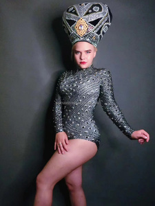 Disfraz <span class=keywords><strong>de</strong></span> Bar gogo para mujer, traje sexy para cantante, club nocturno, fiesta <span class=keywords><strong>de</strong></span> gran altura, Diamante caliente atmosférica, todo en uno + tocado - Product Image 3