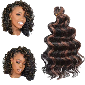 Extensions de cheveux synthétiques à trame unique en fibre haute température, teintes, ondulations profondes pour couleurs blondes, style vague océanique, pour tressage - Product Image 1