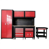 Banc de travail modulaire robuste en acier laminé à froid pour garage/atelier, avec panneau arrière perforé et armoires murales, revêtement poudré OBM, KD plat