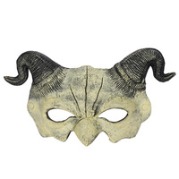 Masque de démon en mousse PU à demi-visage avec cornes de bélier, motif diable rouge et blanc, pour fête d'Halloween, carnaval, cosplay, accessoire de bal, Chine