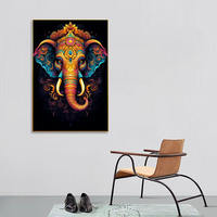 Grand Panoramique Ganesh Wall Art Hindou Verre Impression Décor Verre Trempé avec Base en Toile pour la Décoration Intérieure