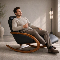 Fauteuil à bascule moderne en cuir microfibre, structure en bois massif, fauteuil de détente individuel, plusieurs couleurs, pour salon, intérieur, maison