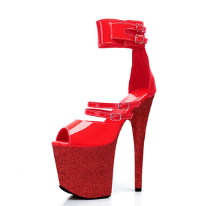 Sandali da donna <span class=keywords><strong>con</strong></span> plateau da 8 pollici, <span class=keywords><strong>tacco</strong></span> a spillo, fibbia rossa, glitter, <span class=keywords><strong>tacco</strong></span> avvolto in camoscio, sexy, fetish, gotico, punk, <span class=keywords><strong>con</strong></span> strass - Product Image 1