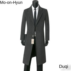 Осенне-зимнее мужское длинное шерстяное пальто средней длины, деловая Повседневная Теплая мужская пуховая куртка с подогревом - Product Image 3