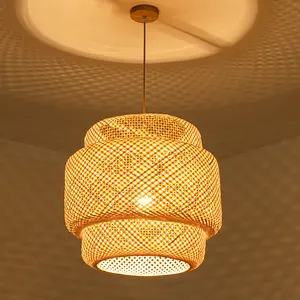 إضاءة ديكور مطبخ فندقية مُعلّقة على الطراز الياباني مصباح دلاية من الخيرزان مصنوع يدويًا للمطاعم