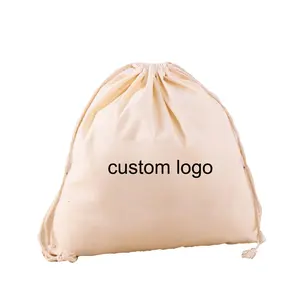 Logotipo personalizado Bolsa en blanco Lona orgánica Algodón Cordón Bolsillo Bolsa de cuerda de lona creativa para almacenamiento de paquetes