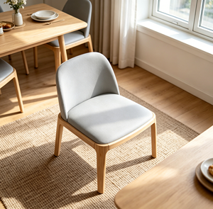 Chaise de salon scandinave moderne, revêtement en lin gris clair, pieds en bois, design ergonomique, multi-usages pour l'ameublement de la maison - Product Image 1
