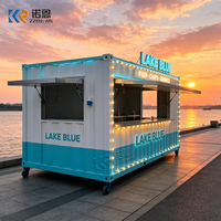 Puesto de Comida Móvil para Exteriores, Contenedor Comercial con Cocina, Mostrador Refrigerado y Barra de Servicio