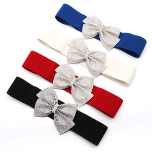 Custom Supplier Big Rhinestone Bow Elastic <strong>Peplum</strong> Waistband Wide Wedding Dress <strong>Belts</strong> for Women - Product Image 1