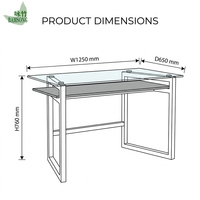Bureau d'écriture moderne avec plateau en verre trempé, cadre écologique et étagère de rangement grise sous le bureau, idéal pour le bureau à domicile