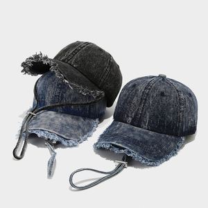Gorra de béisbol de mezclilla desgastada con flecos deshilachados para mujer, estilo moderno, primavera-verano, para exteriores, con cuerda para el viento - Product Image 6