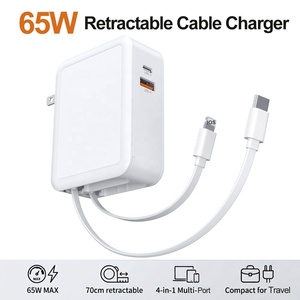 Chargeur mural rétractable pour ordinateur portable HNT 65W USB avec câble IOS+Type C de 2,6 pieds, charge rapide portable 4-en-1 pour <span class=keywords><strong>iPhone</strong></span> - Product Image 1