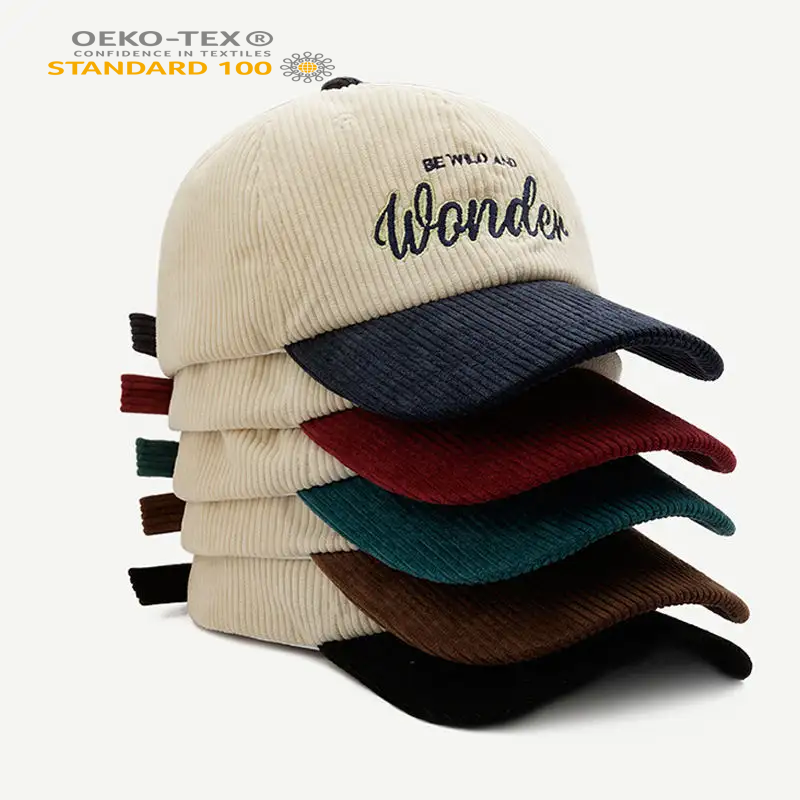 Aung corona di alta qualità 5 pannello personalizzato logo 3d puff ricamo velluto a coste cappellino per uomo cappellino da baseball papà cappello bianco