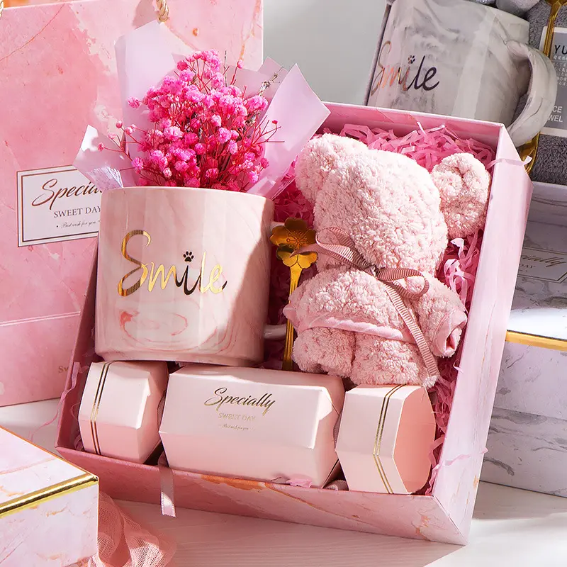 Conjunto de toalla rosa con flores para mujer, regalo de Año Nuevo multiusos, promoción, conjunto de regalo para el día de la madre