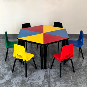 Trường nhựa đầy màu sắc trẻ em Đồ nội thất bộ mẫu giáo trẻ em mẫu giáo hình lục giác bảng với ghế - Product Image 2