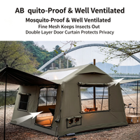 Tente de camping gonflable verte double couche quatre saisons avec deux chambres et un salon pour 6 à 8 personnes, grande tente familiale d'extérieur