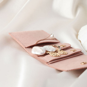 Luxury Microfiber Jewelry Storage Roll Custom Logo Portable Travel Jewelry Bag with <b>Snap</b> Closure for <b>Bracelets</b> Earrings - Product Image 2