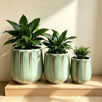 Ensemble de pots à plantes en céramique rayés et émaillés, 3 tailles, grand pot décoratif pour fleurs, pour l'intérieur, l'extérieur, le jardin, la maison, la décoration d'hôtel