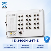 Cisco Switch Catalyst IE-3400H-24T-E Heavy Duty IP67 Switch 24x 1G M12 X-Coded -40C hingga 75C Wall Mount Fanless Network Essentials
