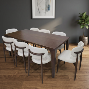 Ensemble de table à manger en teck moderne de luxe avec chaises rembourrées blanches, design de dossier solide, meubles de maison indonésiens durables - Product Image 3