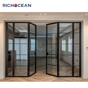 Puerta Interior de Estilo Retro Vintage Arqueada RICHOCEAN, Puerta Francesa de Aluminio con Vidrio Acanalado, Puertas Dobles Abatibles - Product Image 6