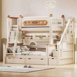 Ensemble de meubles de chambre d'enfant en gros d'usine, lit superposé en bois massif avec bureau, lit superposé en bois de rose avec échelles et tiroirs - Product Image 1