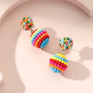珠宝供应商新款时尚波西米亚彩色种子珠树脂耳环