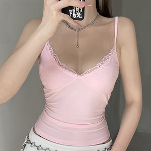 Vente chaude Y2K – Nouveau débardeur sexy en maille à col en V et patchwork de dentelle, coupe ajustée pour femme, idéal pour l'été – Vente en gros - Product Image 4