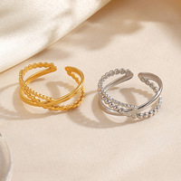 Cincin Garis Minimalis Baja Tahan Karat Terinspirasi Mode Eropa dan Amerika, Cincin Terbuka Berbentuk Bulat Vintage yang Dipersonalisasi untuk Wanita