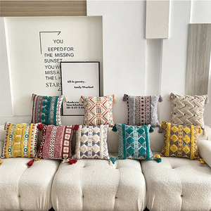 Federa di fascia alta con ricamo a ciuffo 18 pollici con nappina marocchino copricuscino con stampa etnica di lino bohémien - Product Image 6