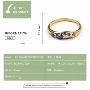 Blue Zircon Organic Band <b>Ring</b> Stainless Steel 14K Gold Vacuum Plated Mixed Shape Asymmetric <b>Ring</b> - Product Image 5