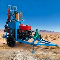 Foreuse hydraulique diesel portable sur roues pour puits d'eau, profondeur 300 m, avec moteur 74 CV et pompe 25 m/h