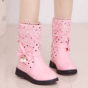Fashion Winter Kids Winter Boots Children's Boots Girls Boots Kids Children Pearls Bow Dress <b>Booties</b> With Zipper - Product Image 2