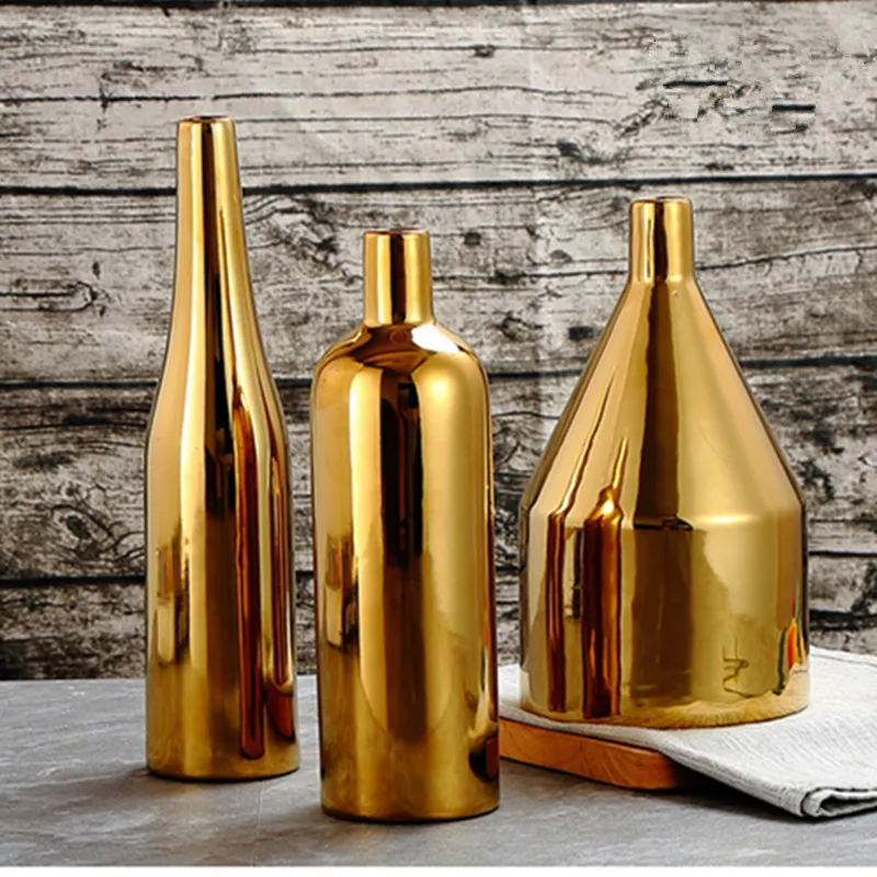 Один набор модных роскошных скандинавских золотых керамических цветочных ваз с металлическим покрытием