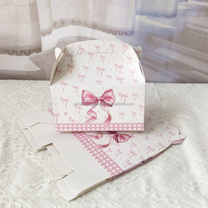 Sacs de Fête d'Anniversaire en Gros, Boîtes à Biscuits Roses avec Poignée Nœud, Emballage Mignon en Forme de Corne, Décoration de Table pour Bonbons et Desserts - Product Image 6