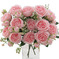 Flores Artificiales al por Mayor, Ramo Pequeño de Peonías de Seda Multicolor de 5 Tallos, Ramos de Flores para Decoración y Suministros de Boda