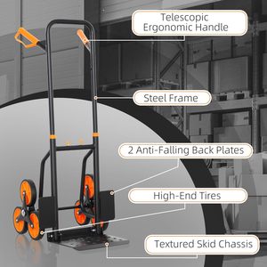 Chariot à main pour monter les escaliers, robuste, pliable, plateforme à 6 roues, poignées en acier inoxydable, capacité de charge de 120 kg, outils - Product Image 5