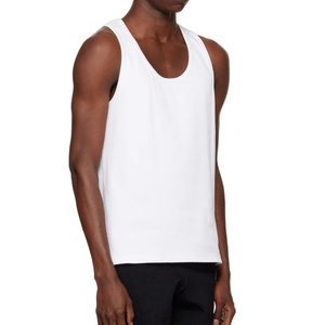 Débardeur blanc côtelé extensible à col rond pour homme, personnalisable avec logo - Product Image 2