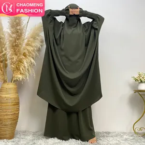 6608# Ramadan Popular Simplicity Solid Color 2 Pieces Long Top And Skirt With Side Pockets Abaya Sets Modest Khimar Hijab Abaya