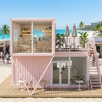 Casa Contenedor de Dos Pisos Desmontable, Local Comercial, Tiendas Modulares Prefabricadas con Terraza, Estructura de Acero