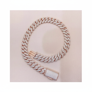 14K oro rosa acabado 15 Ct redondo Real Moissanite hombres Miami Cuban Link pulsera diamante pulseras y brazaletes - Product Image 1