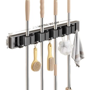 Mop Wall Hanging Clip Stainless Steel Rectangle Punch Free Wall Mounted Storage Hook For Bathroom Broom Holder - Product Image 5