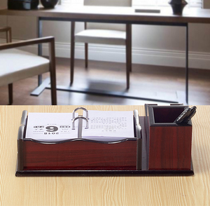Xinrunjin 2025 Multifunctional Office Stationery <b>Desk</b> Organizer <b>Set</b> Wooden Calendar Pen Holder Card Slot Business Gift Desktop - Product Image 5