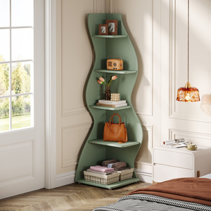 Estantería de Esquina Moderna de 5 Niveles, Librería de Pared Elegante, Estante de Almacenamiento Pequeño para Libros - Product Image 4